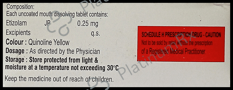 Etilax MD 0.25 Tablet Sugar Free