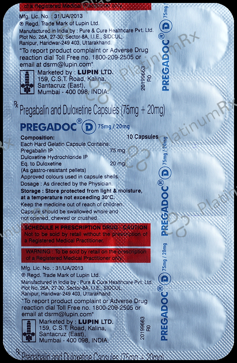 Pregadoc D 75mg/20mg Capsule