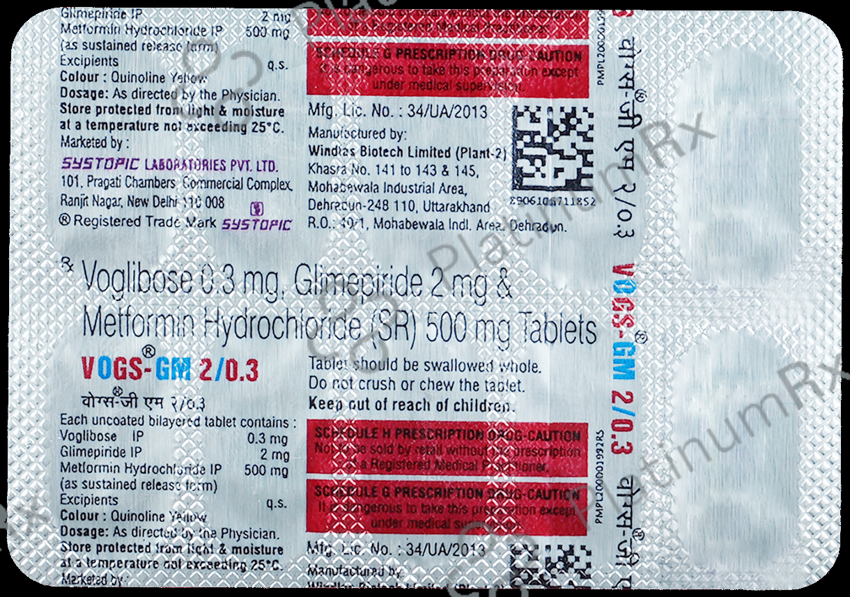 Vogs GM 2/0.3/500mg Tablet SR 10s