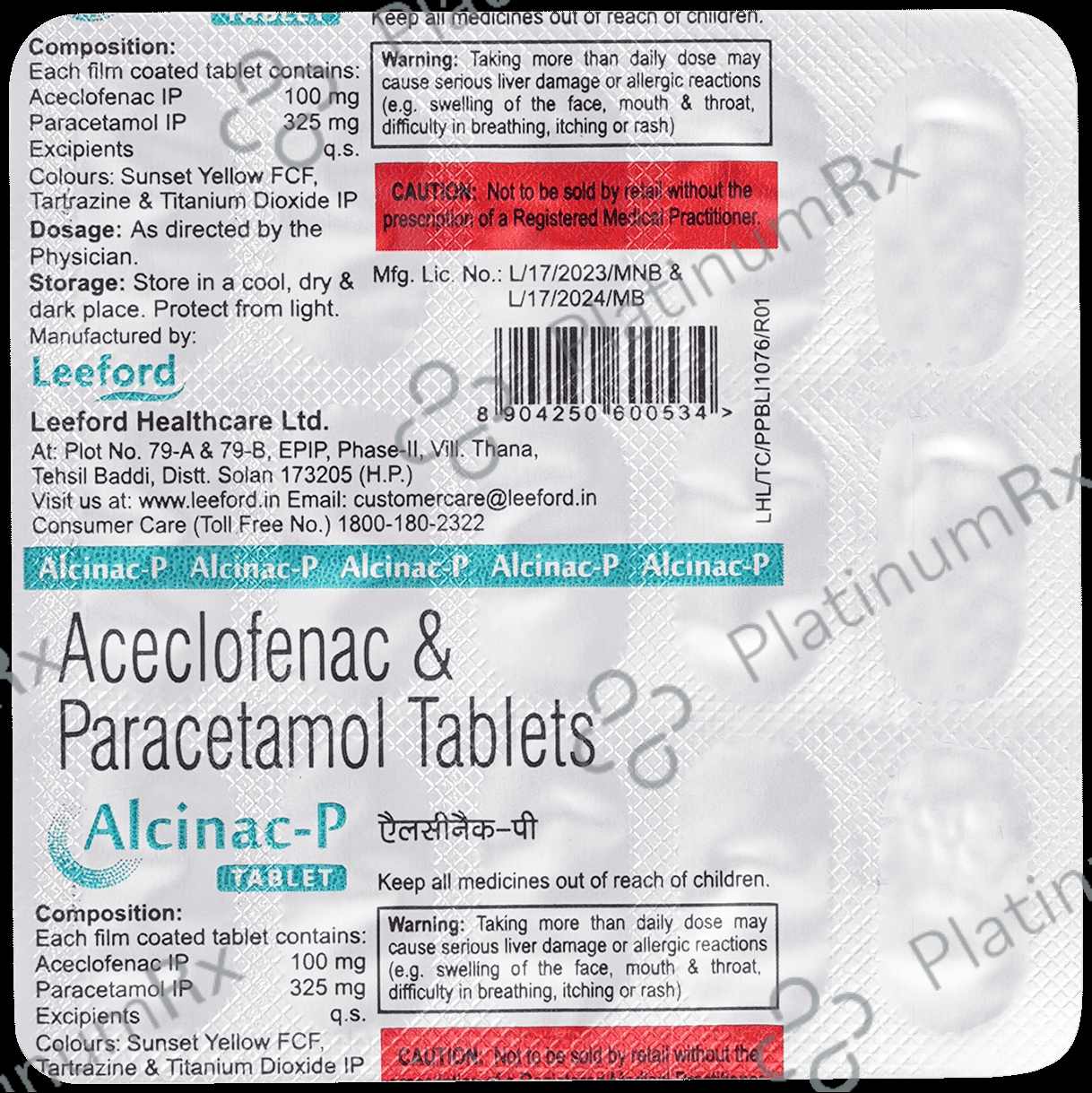 Alcinac P 100mg/325mg Tablet