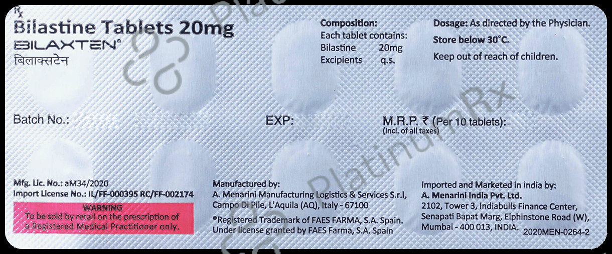 Bilaxten 20mg Tablet 10s