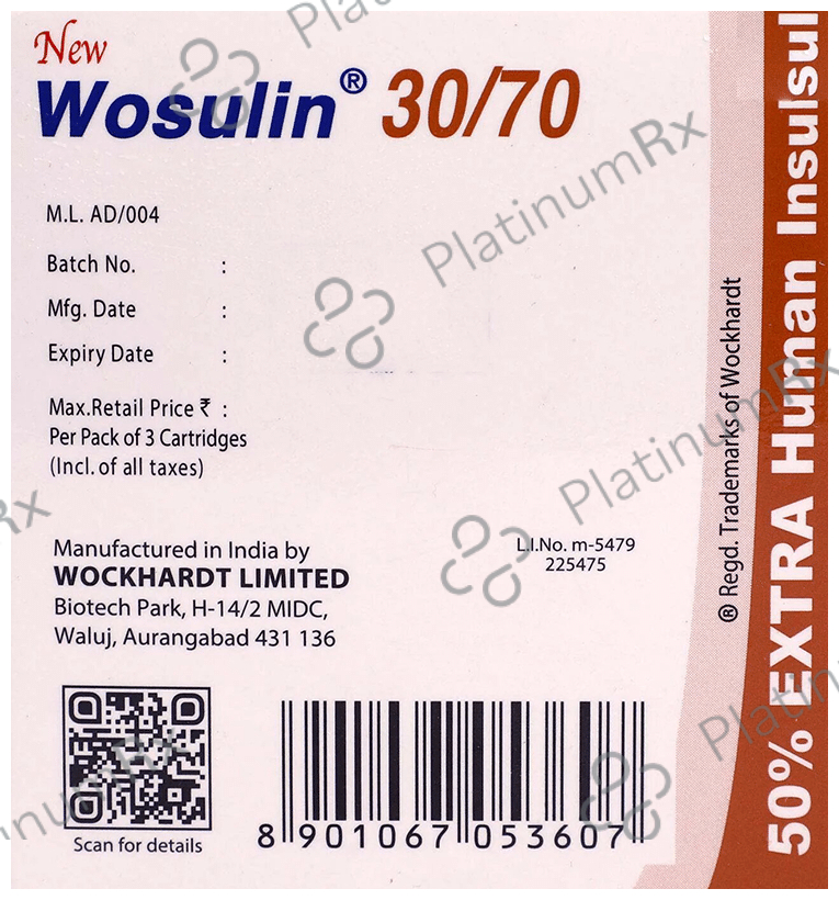 New Wosulin 30/70 (100 IU/ml) (3*3ml Refill Cartridge / Injection)