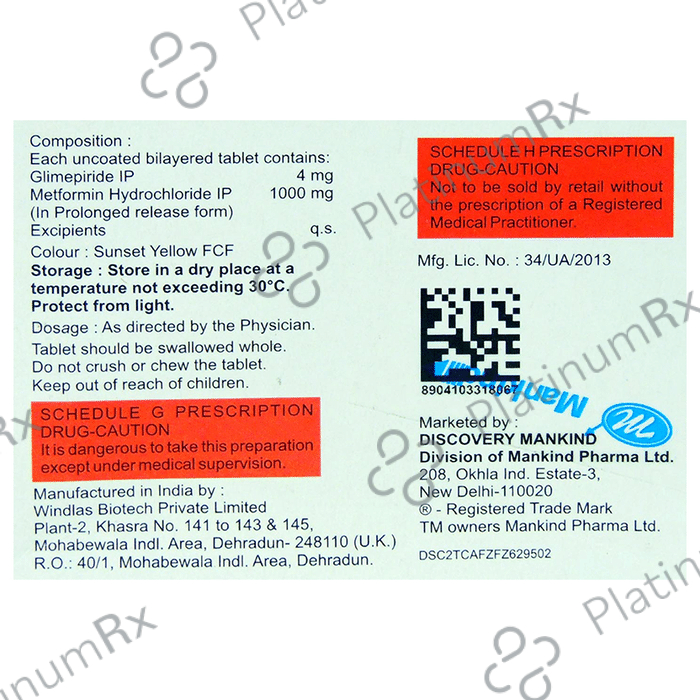Glimestar M4 Forte 4/1000mg Tablet PR 10s
