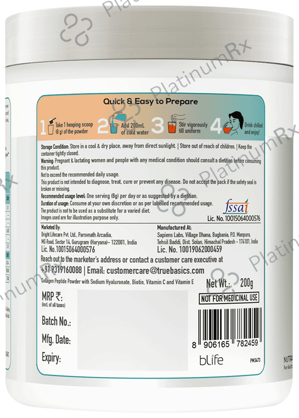 TrueBasics CollaSkin Marine Collagen Peptides for Youthful Glowing Skin Powder Orange