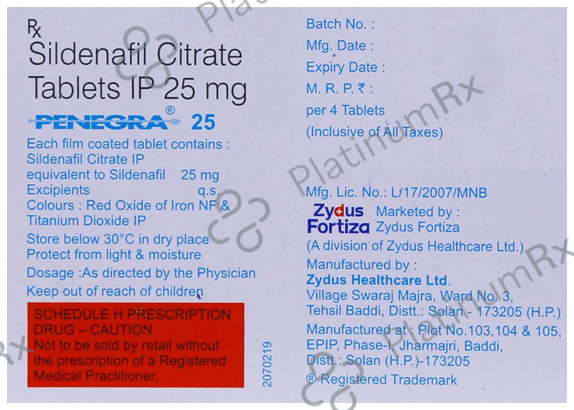 Penegra 25mg Tablet 4s