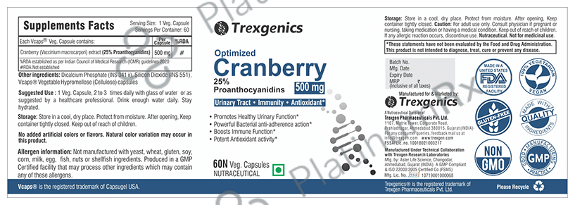 Trexgenics Optimized Cranberry 500mg Veg.Capsules