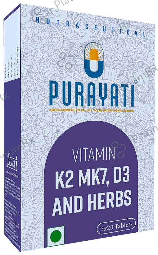 Purayati Vitamin K2 MK7, D3 and Herbs Tablet