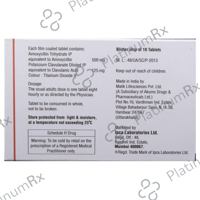 Rapiclav 500/125mg Tablet 10s
