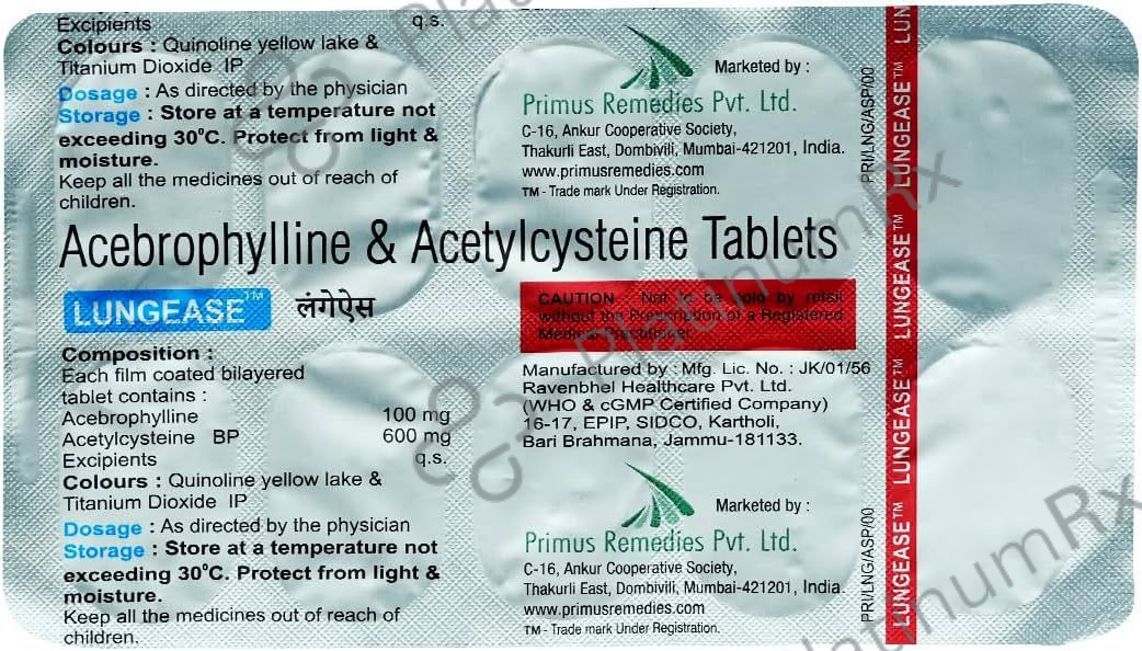 Lungease 100/600mg Tablet 10s
