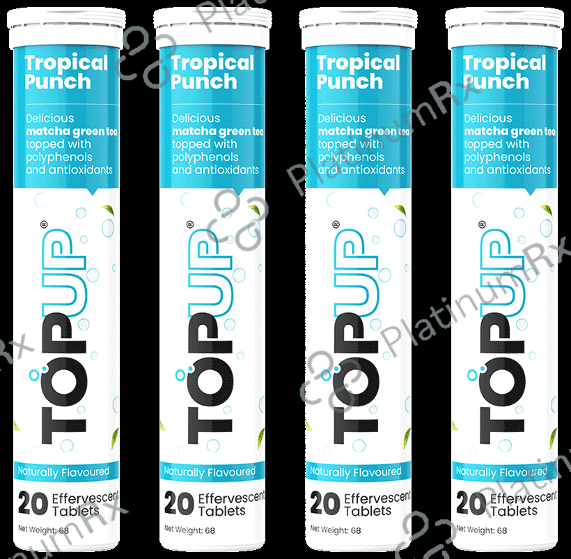 TopUp Delicious Matcha Green Tea Effervescent Tablet (20 Each) Tropical Punch 4 bottles