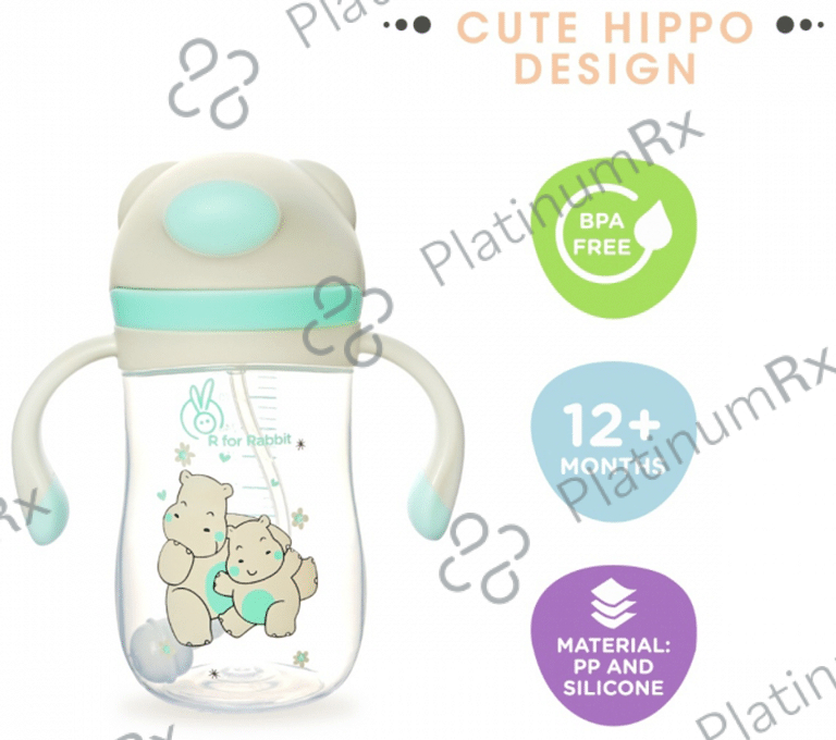 R for Rabbit Hippo Baby Straw Sipper Green