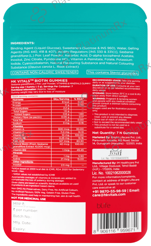 Healthkart HK Vitals Biotin Gummies Strawberry Trial Pack
