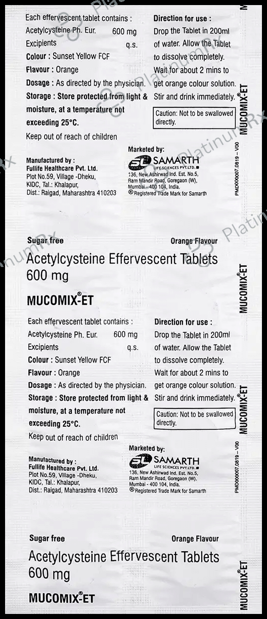 Mucomix -ET Effervescent Tablet Orange Sugar Free