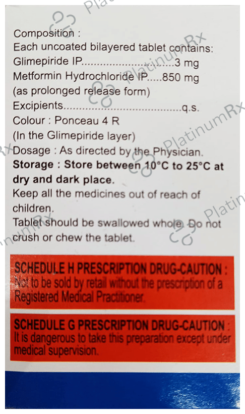 Metafort G 3/850mg Tablet PR 10s