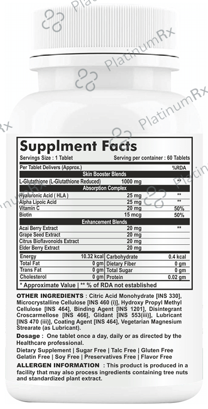 Goa Nutritions Glutathione 1000 Enteric Coated Sustained Release Tablet Sugar Free