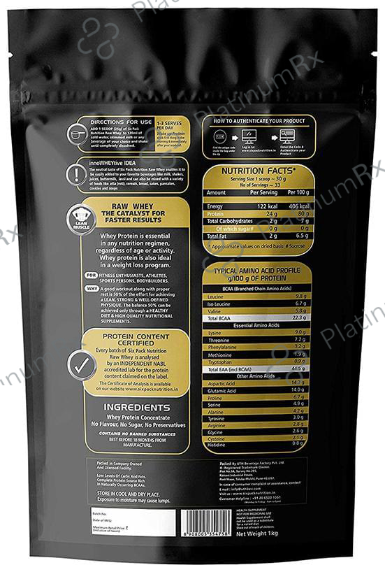 Sixpack Nutrition Raw Whey Instantized Whey Protein Concentrate Unflavoured 1 kg