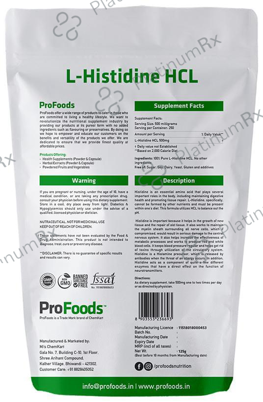 ProFoods L-Histidine HCL Powder 125 gm