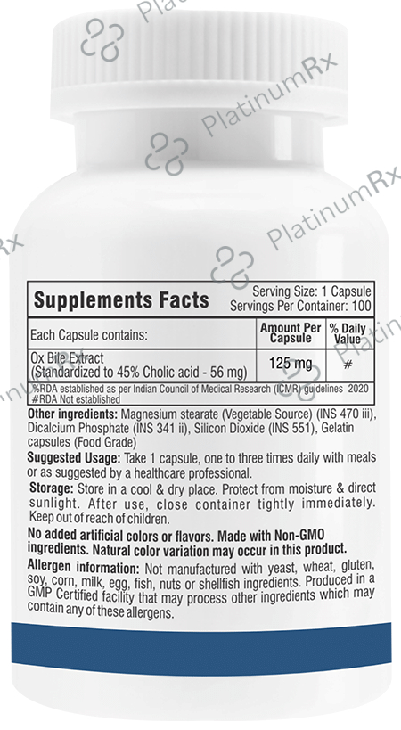 Trexgenics Ox Bile 125mg Capsule - For Bile Synthesis Support