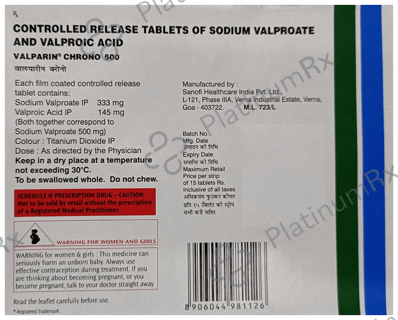 Valparin Chrono 500mg Tablet CR 15s