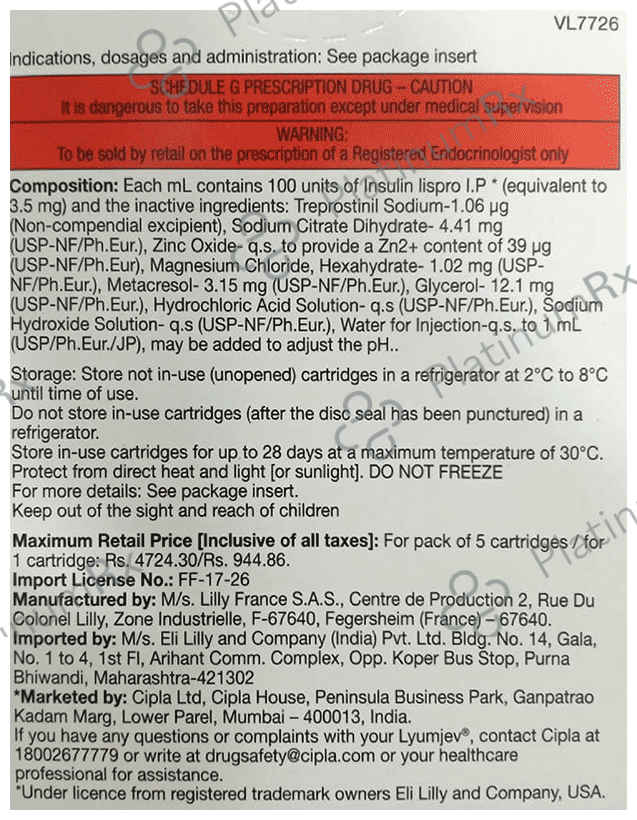 Lyumjev (100 IU/ml) (5*3ml Cartridge / Injection)
