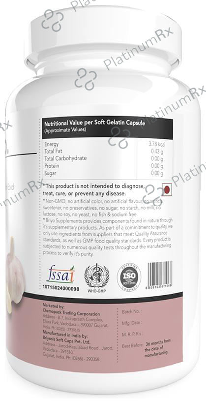Briyo Garlic Oil - Pure Allicin-Rich Soft Gels Odorless Potent Garlic Supplement