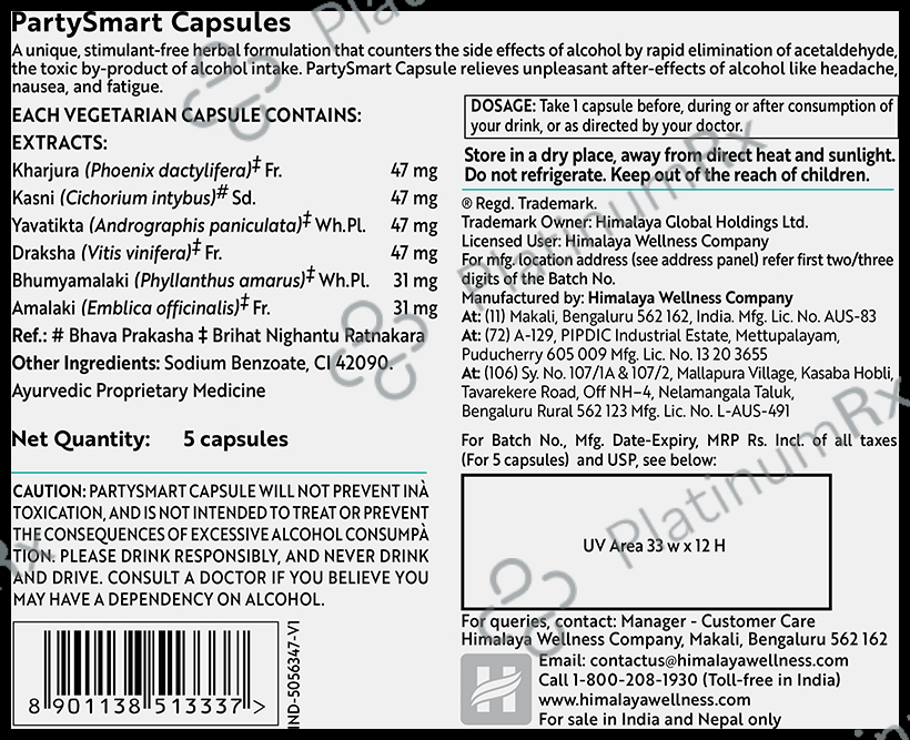 Himalaya PartySmart Capsule (5 Each) 4 bottles
