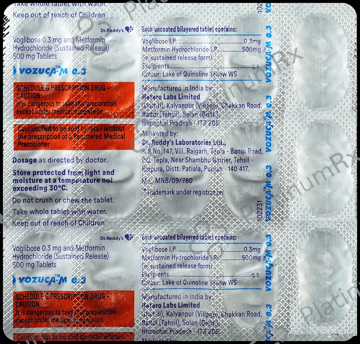 Vozuca M 0.3 500/0.3mg Tablet SR 15s