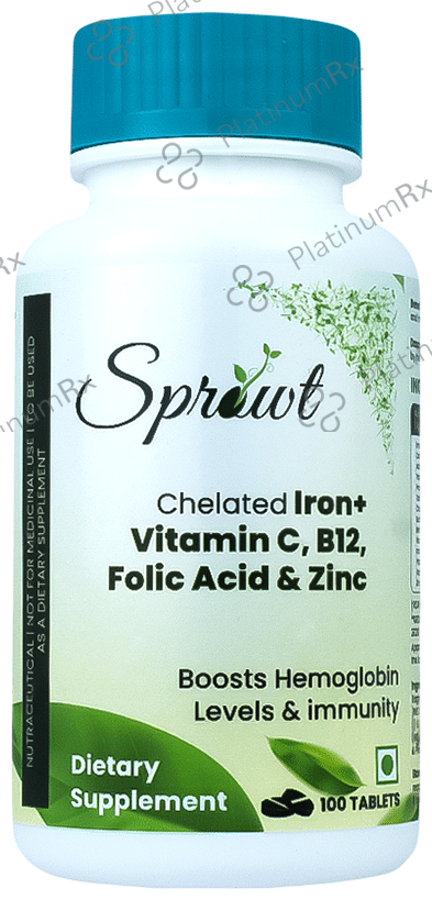 Sprowt Chelated Iron + Vitamin C, B12, Folic Acid & Zinc Tablet