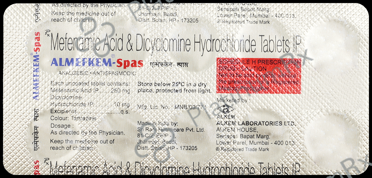 Almefkem Spas 10/250mg Tablet 10s