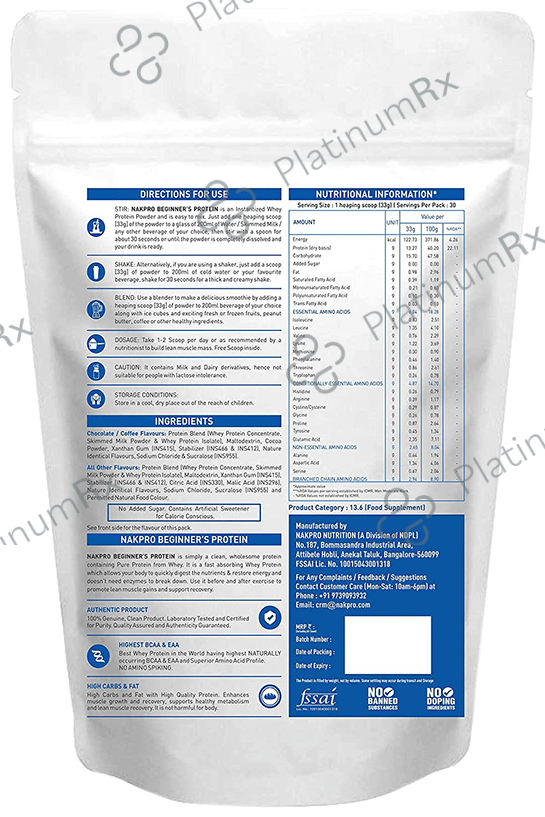 Nakpro Nutrition Beginner's Protein Whey Protein Concentrate (1kg Each) Mango 1 Pack
