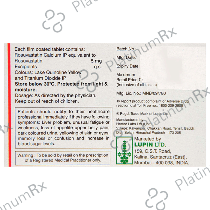 Novastat 5mg Tablet 15s