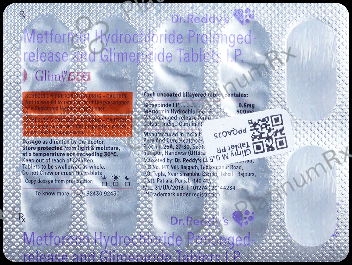 Glimy M 0.5/500mg Tablet PR 10s