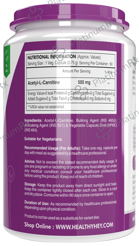 HealthyHey Acetyl L-Carnitine (ALCAR) Vegetable Capsule