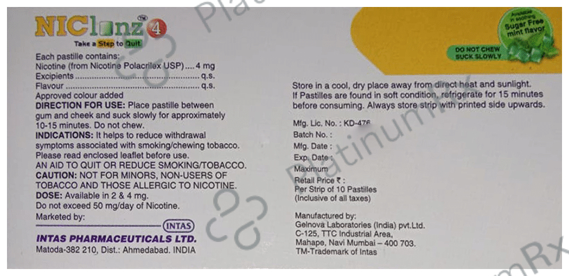 Niclonz 4 Pastilles Mint 10s