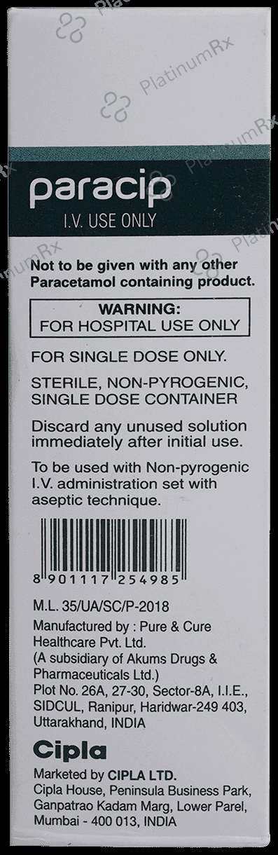 Paracip 1000mg Infusion 100ml