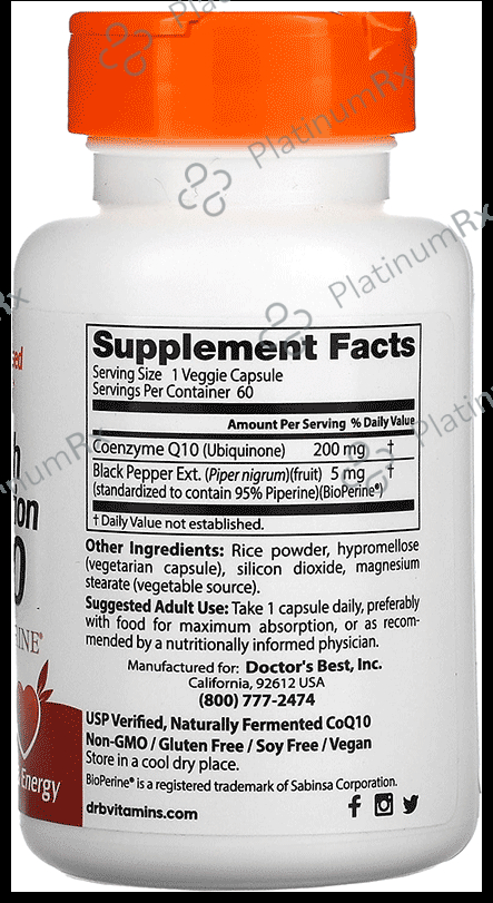 Doctor's Best High Absorption CoQ10 Plus PQQ Veggie Capsule - For Cognitive Function & Memory