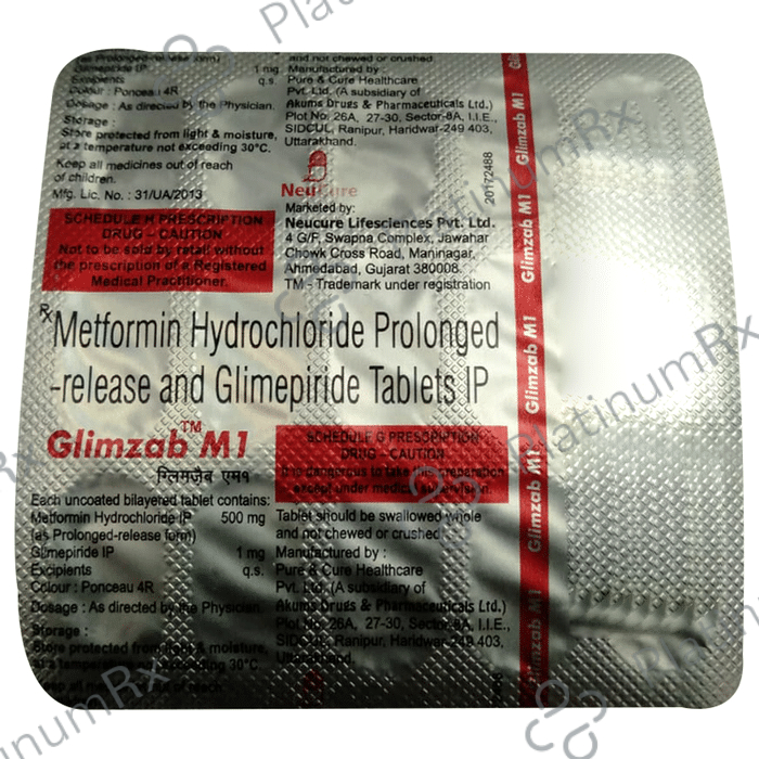 Glimzab M 1mg/500mg Tablet PR