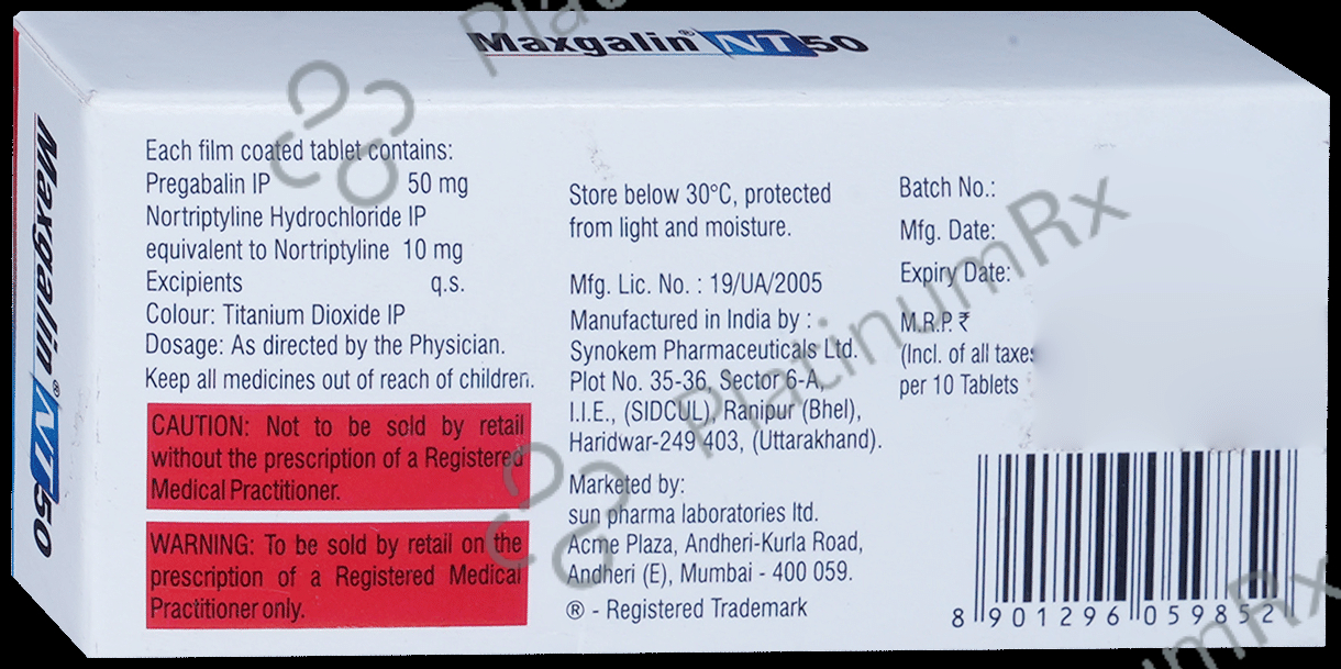 Maxgalin NT 50mg/10mg Tablet