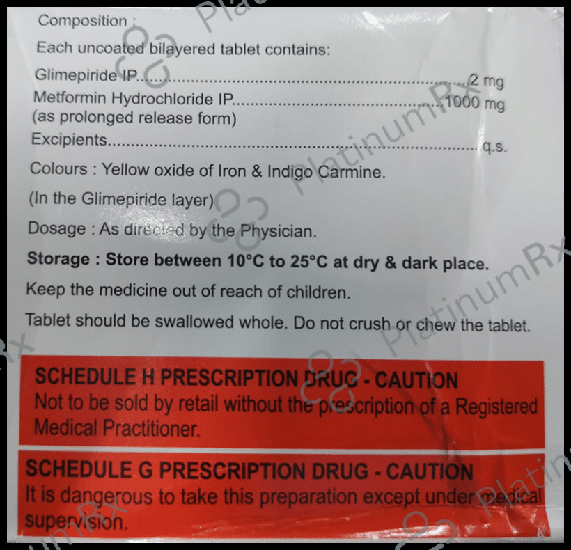 Glimisave M2 Forte 2/1000mg Tablet PR 15s