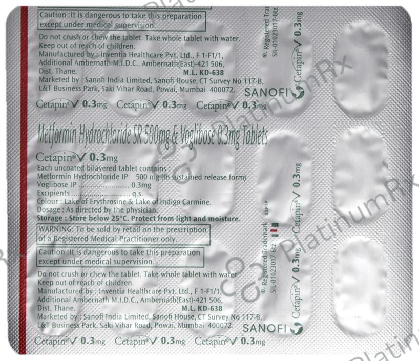 Cetapin V 500/0.3mg Tablet SR 15s