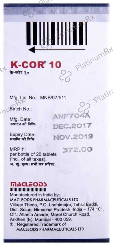 K Cor 10mg Tablet 20s