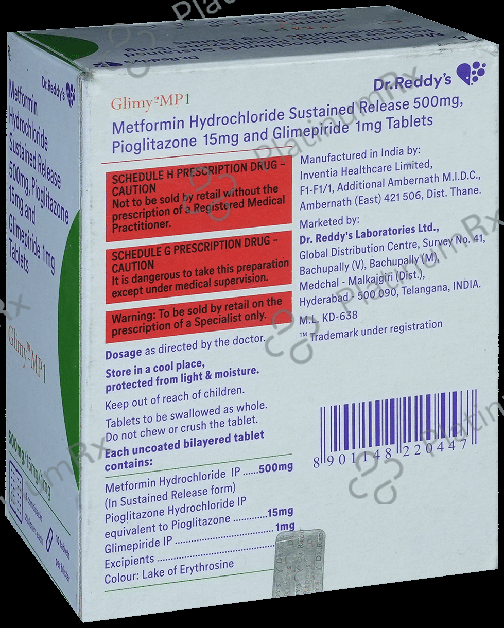 Glimy MP 1 1/500/15mg Tablet SR 10s