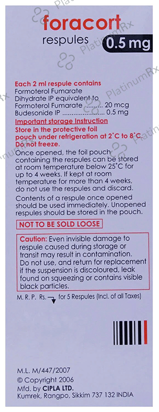 Foracort 0.5mg/20mcg Respules 2ml 5s