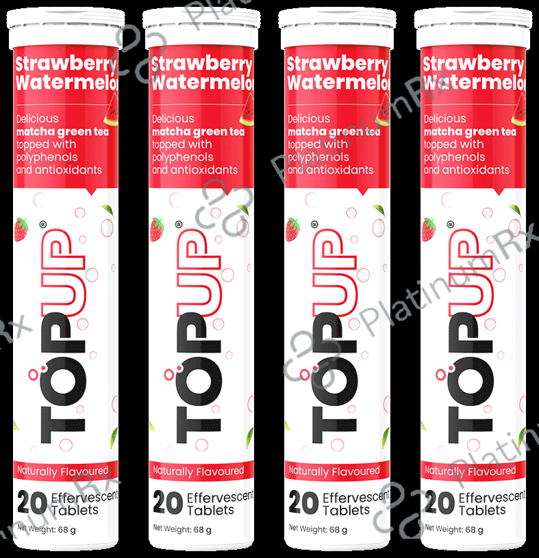 TopUp Delicious Matcha Green Tea Effervescent Tablet (20 Each) Strawberry Watermelon 4 bottles