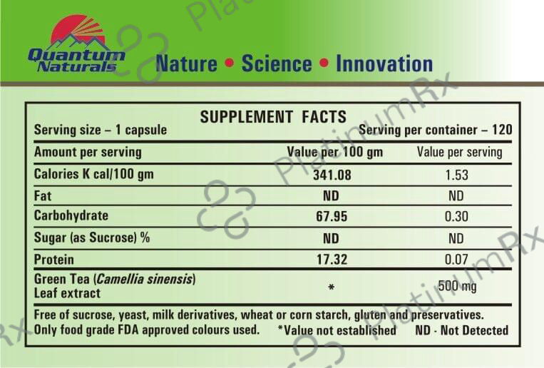 Quantum Naturals Naturals Green Tea Extract 500mg Capsule