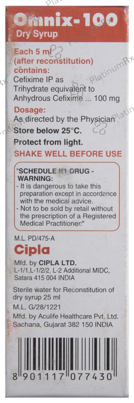 Omnix 100mg Dry Syrup Strawberry 30ml