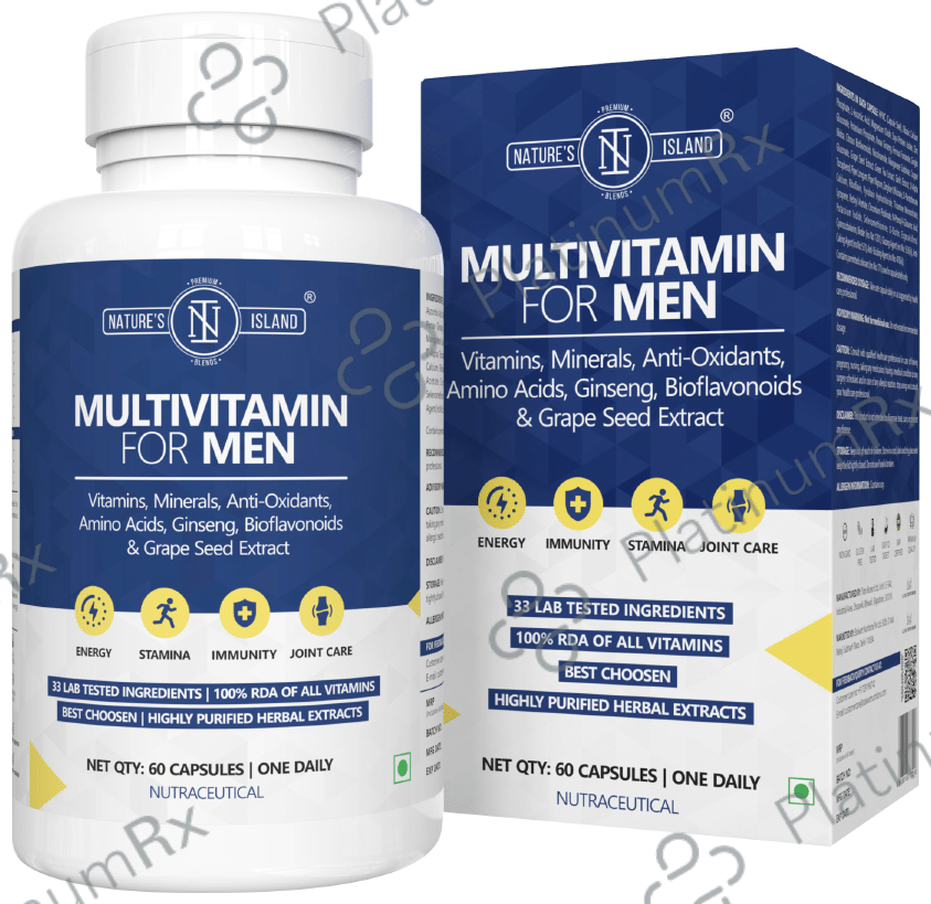Nature's Island Multivitamin for Men with Lycopene, Ginseng & Green Tea Extract - For Energy, Skin, Hair, Stamina & Joints - Capsule