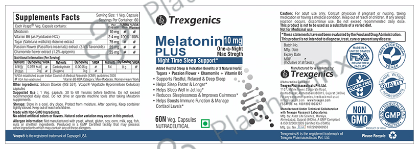 Trexgenics Melatonin Plus 10mg Veg Capsule