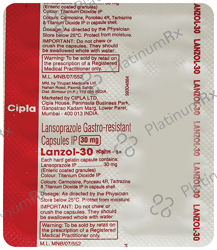 Lanzol 30mg Capsule 10s