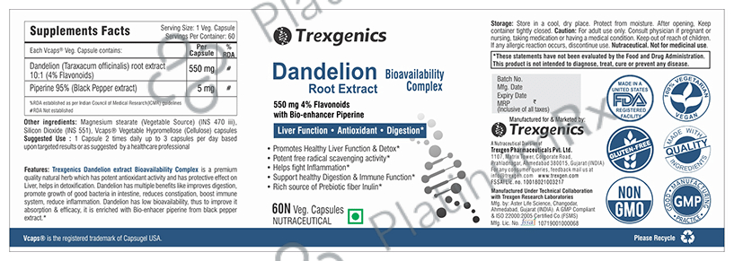 Trexgenics Dandelian Root Extract Veg. Capsules